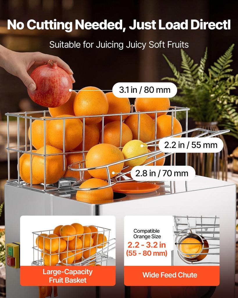 Commercial Orange Juicer Machine, 120W Electric Orange Juice Press, Stainless Steel Orange Squeezer for 20 per Minute, Lemon Citrus Pomegranates