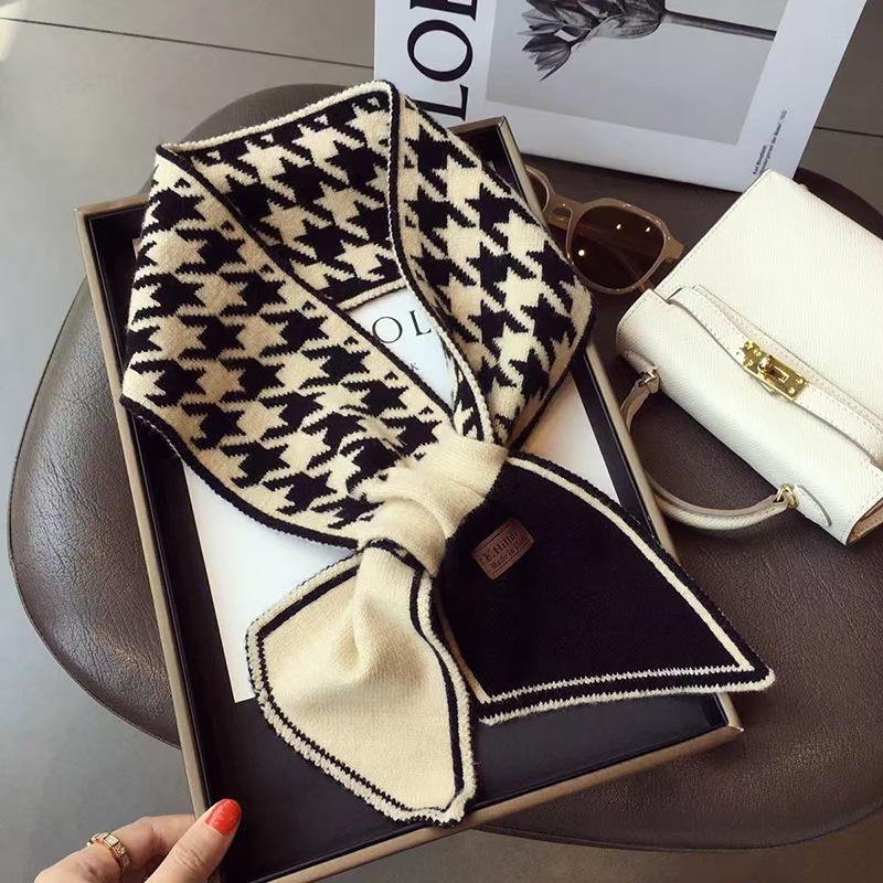 Women's Houndstooth Double-Sided Scarf Set - Thickened, Versatile, Autumn/Winter Neck Warmer