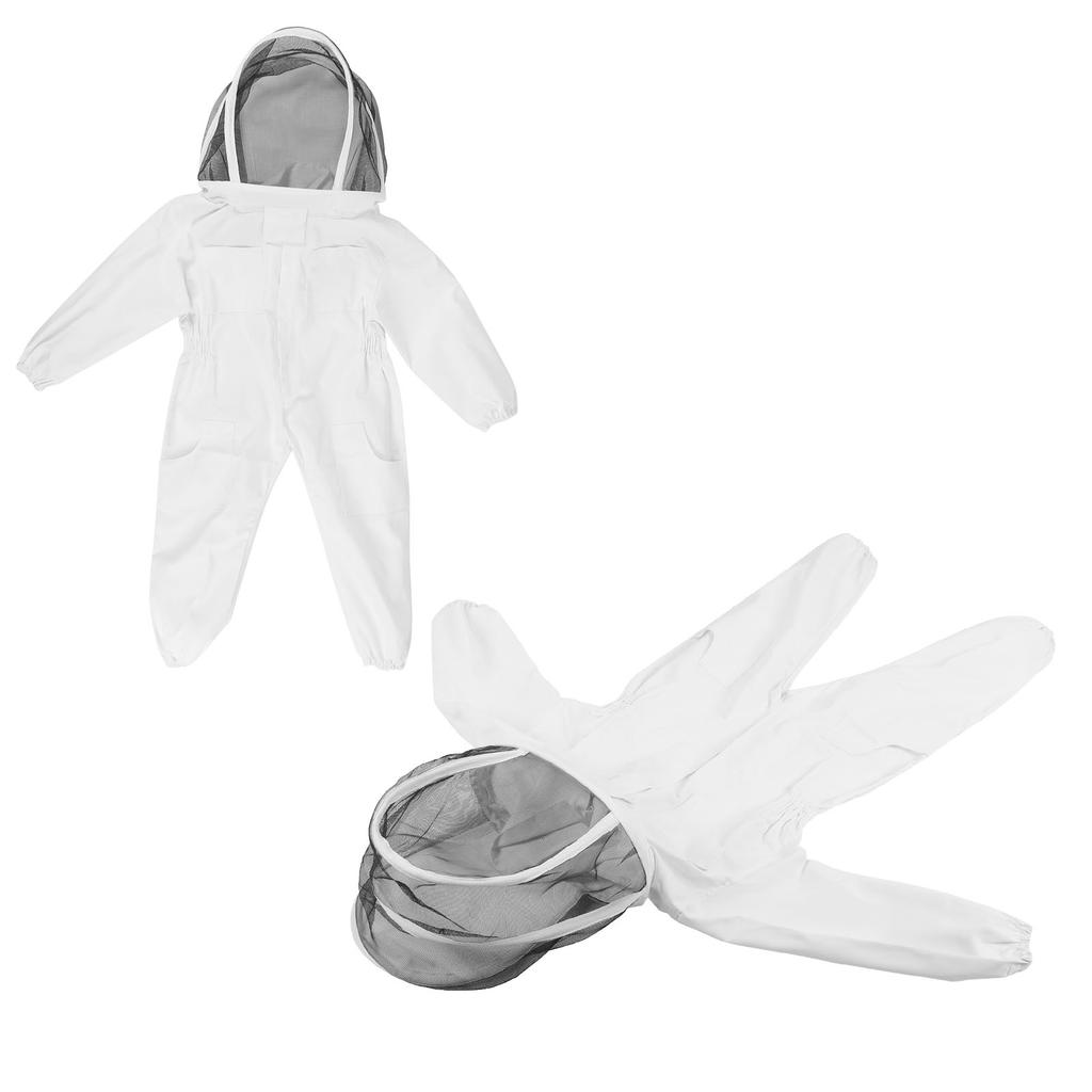 One Piece Beekeeping Suit with Veil Hood Children kids Beekeeping Protective Clothes(White M)
