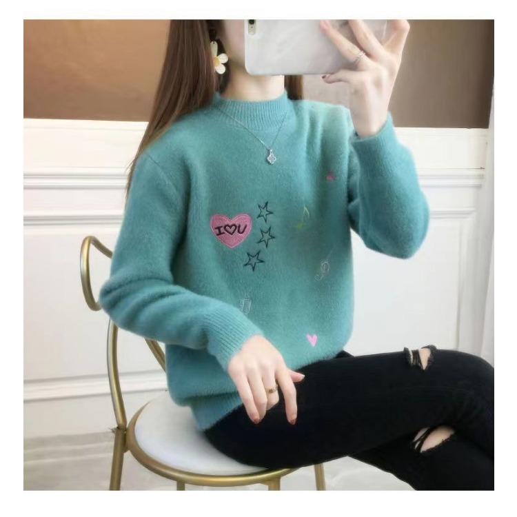 Women's Loose Embroidered Cashmere Sweater with Music Notes, Knitted Top