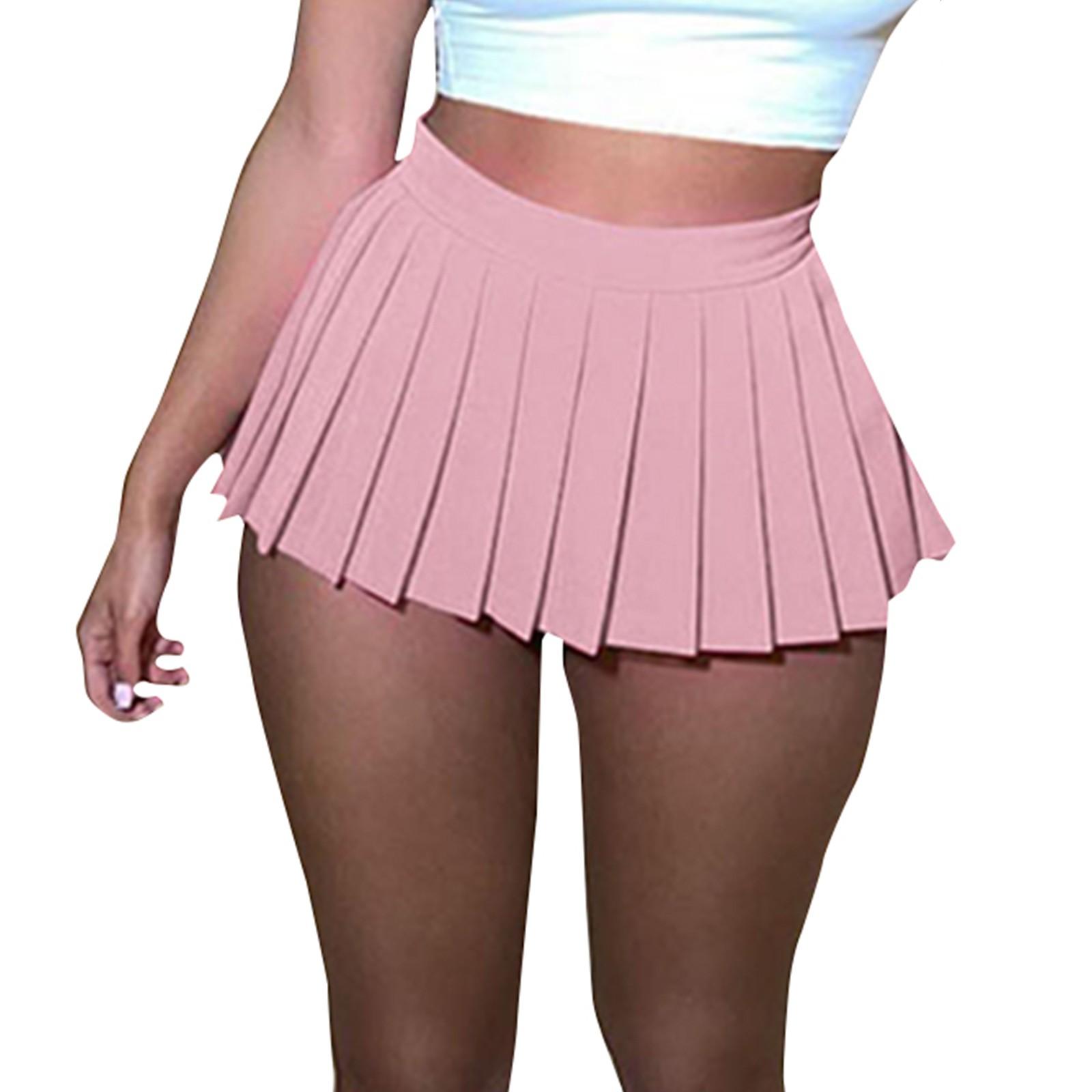 

Женская летняя повседневная однотонная сексуальная короткая плиссированная юбка L розовый