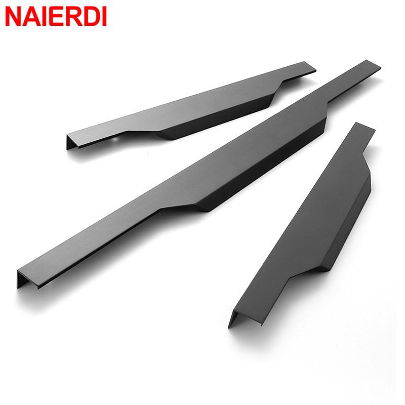 NAIERDI 800mm Aluminum Alloy Long Furniture Handles Black Hidden Cabinet Handle Cupboard Pulls Drawer Knobs Door Hardware