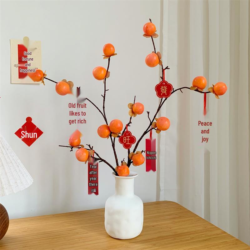 Artificial Red Persimmon Bouquet Ornament for Living Room Decor