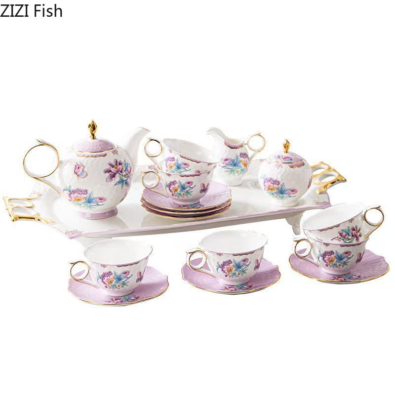 Purple Garden Series Cup&saucer Flowers Pattern Coffee Mug Dining Table Milk Mugs Afternoon Tea Teacup Fruits Juice Container