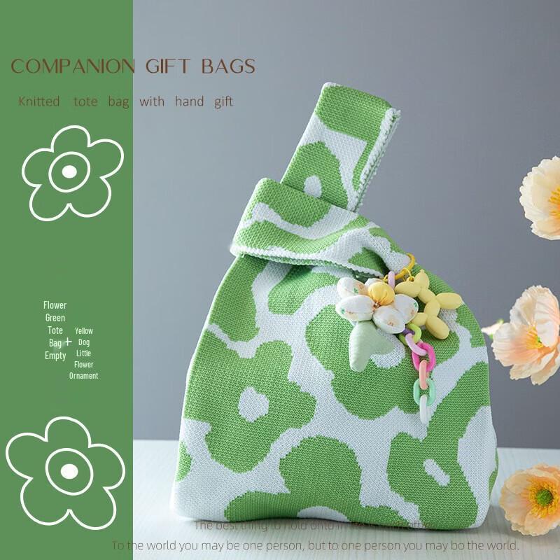 Women s Day Green Flower Gift Bag with Dog Charm