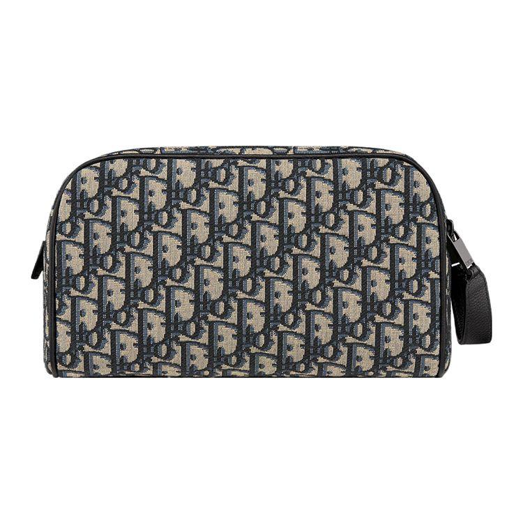 Dior Allover-Logo Reißverschluss Schräges Jacquard-Körnerleder Kulturtasche Herren Kulturtasche Beige Schwarz 2ESCA494YKY-H27E