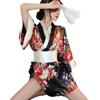 Sexy Lingerie Sexy Print Kimono Uniform Japanese Open Placket Low Neck Perspective Seduction Bathrobe