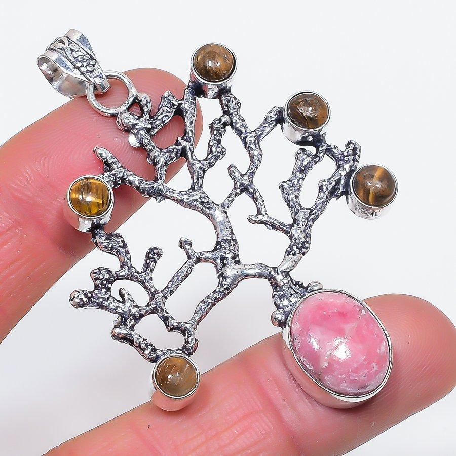 

Natural Pink Thulite, Tiger Eye 925 Sterling Silver Jewelry Pendant 2.60 h4B48