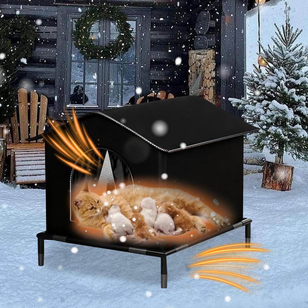 Winter Warm Cat Nest with Reminder Sticker Cold-Resistant Cat Outdoor Insulated Shelter for Dog Kitten Chicken Animal