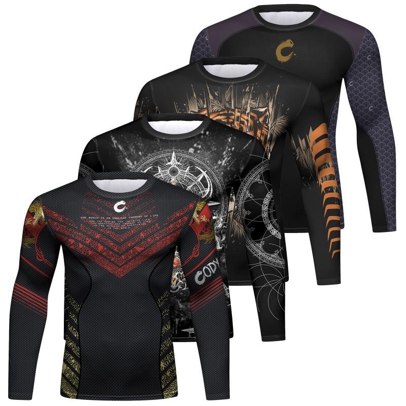 Mens Quick-Dry Long Sleeve T-Shirt Breathable Sport Tee With Animal Print Slim Fit Fall Winter