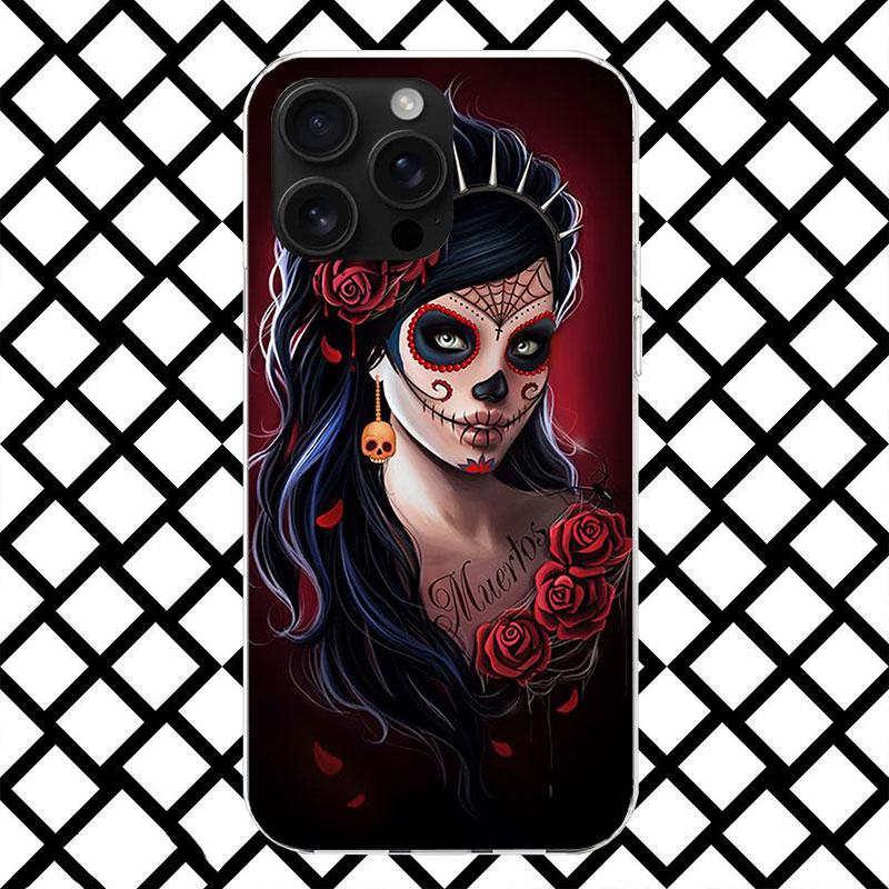 Coque de téléphone Catrina Belle Fille Rose Crâne pour iPhone 17 Air 16 16E 15 14 Plus 13 Mini 12 11 Pro Max 7 8 + SE 2020 Housse Souple