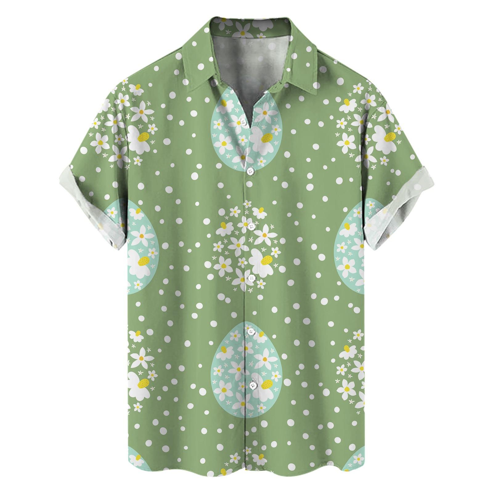 Fashion human Nieuw shirt Pasen elementen 3D digitale print heren losse trend korte mouw shirt L