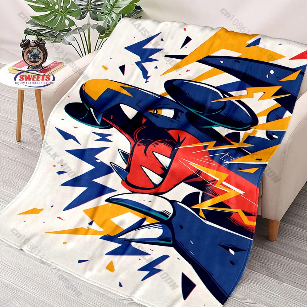 6 Sizes Pokemon Garchomp Print Blanket for Kids and Adults Bedroom Living Room Sofa Study Office Travel Camping Blanket Gifts