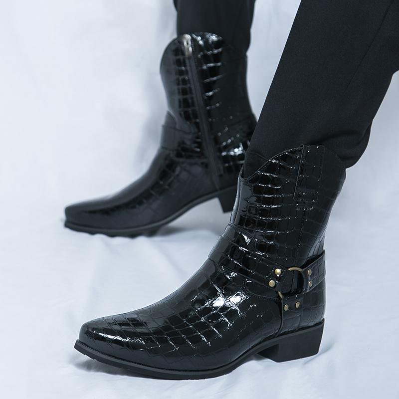 Autumn and Winter Men's High Top Leather Shoes Gentleman Classic Style Fashion Party Outdoor Boots Black Versatile 38-46