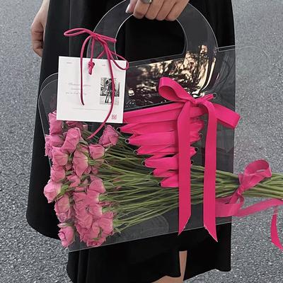 1PC Portable Packing Bag Bouquet Flowers Wrapping Handbag Without Ribbons PET Fresh Flower Box