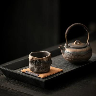 Retro Altın Kaplama Demir Sır Dunhuang Kupası Çay Fincanı Usta Kupası Antik İlk Pişirilmiş El Yapımı Seramik Çay Fincanı Kung Fu Çayı