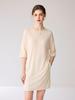 Women's Relaxed Fit Knitted Sweater with Rolled Hem, Five-Point Sleeves, and Round Neck, Made from Fine-Spun Yangzi Yarn.