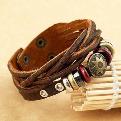 Men Vintage Braided Leather Bracelet Punk Star Rope Multilayer Warp Cuff Bangle