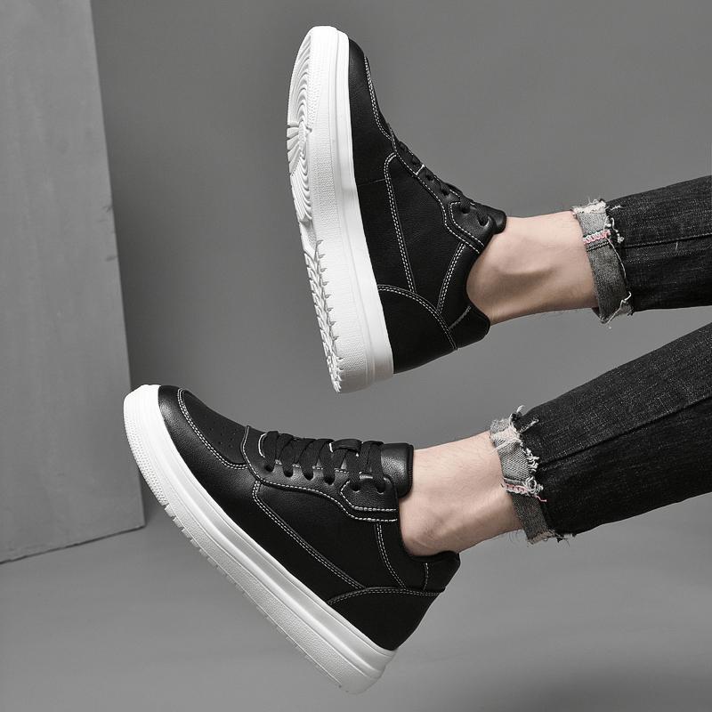 Herren Freizeitschuhe mit 8 cm größerer Einlegesohle, Weiß/Schwarz, größere Schuhe, Herren, Freizeit, Mode, Sport, Freizeit, Spaziergang, niedrige Sneakers