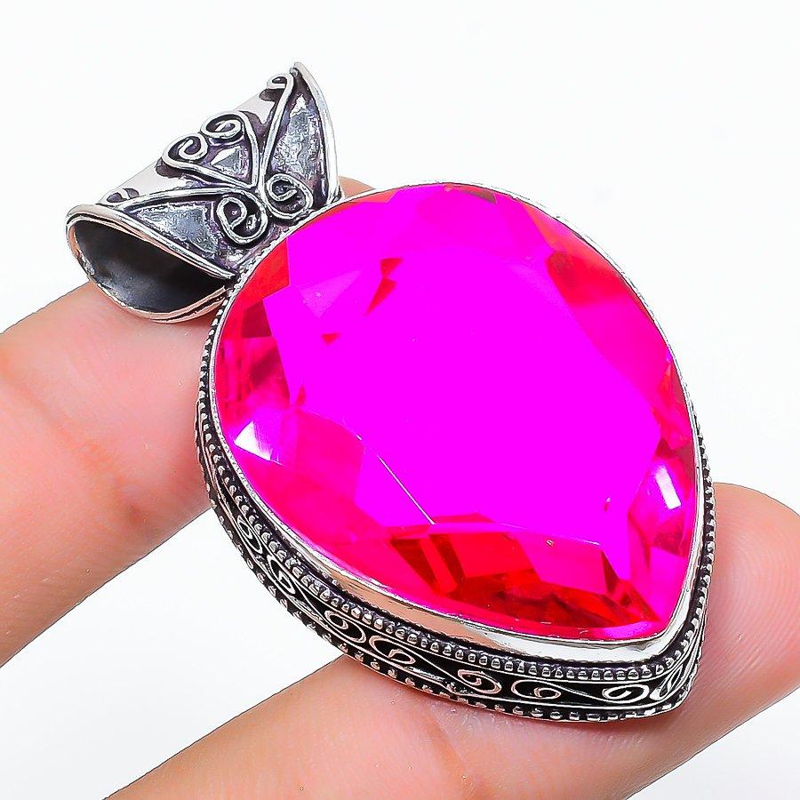 

Vintage Pink Rubillite Gemstone Handmade Ethnic Jewelry Pendant 1.93 SR-8000