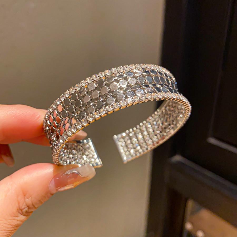 Geometric Zircon Round Multilayer Open Cuff Bracelet For Fashion Women