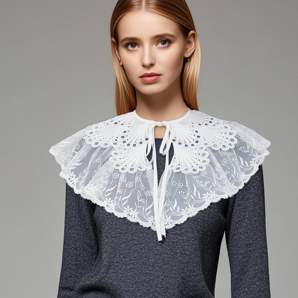 Perfect Match Peacock Tail Shawl False Collar For Ladies. Double-Layer Lace Embroidery, High-End False Collar Decoration.