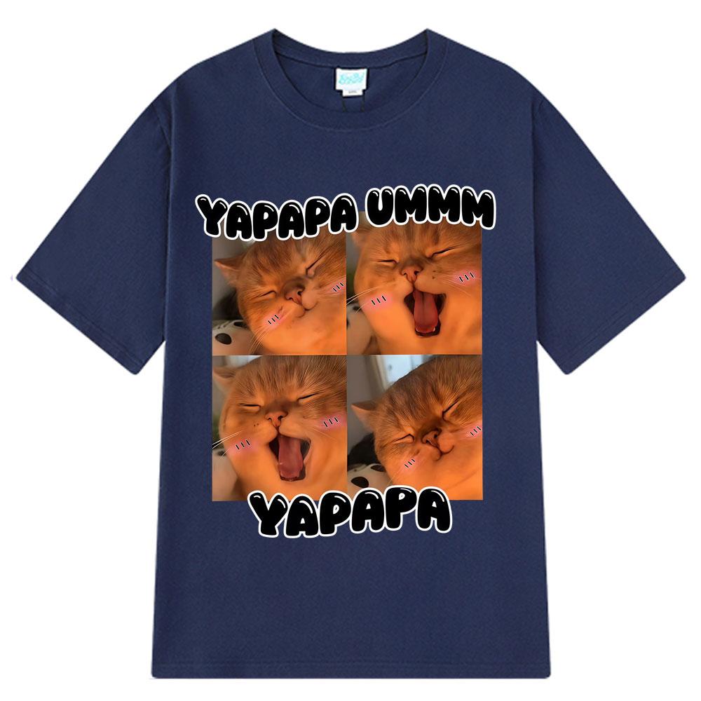 Yapapa Ummmm Funny Cute Cat Meme T-Shirt men women Fashion casual T-shirts Short-sleeved 100% cotton Harajuku oversized T-shirts