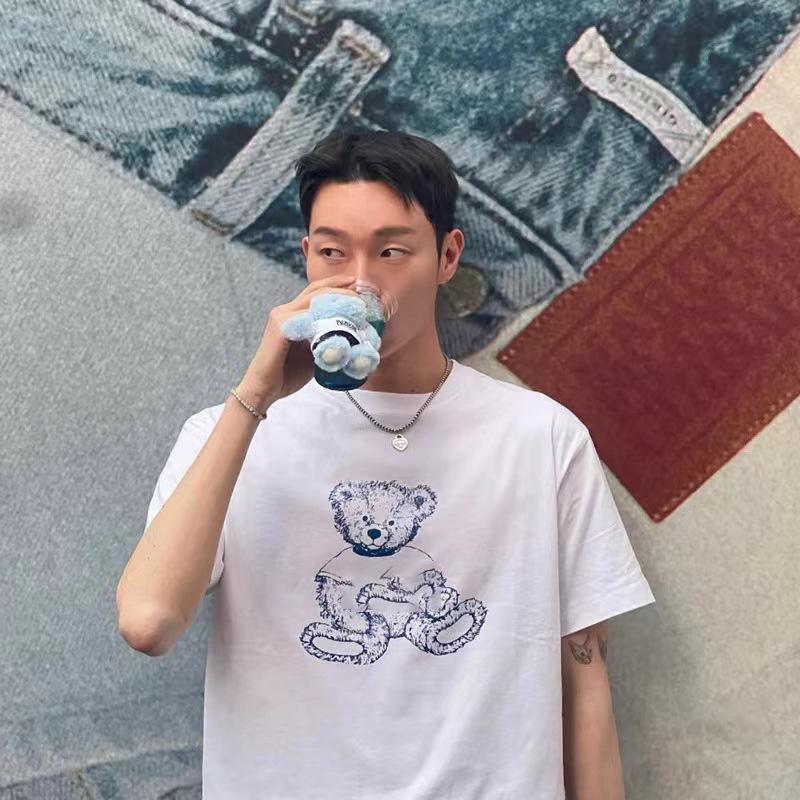 

MARI Trendy Cartoon Teddy Bear Print Loose Short-Sleeve T-Shirt for Couples Small