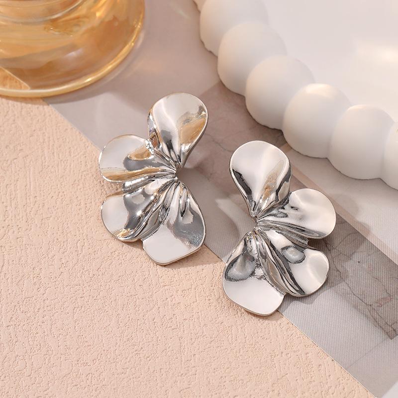 Dual-Layer Five-Petal Flower Earrings with Retro Striped Leaf Tassels