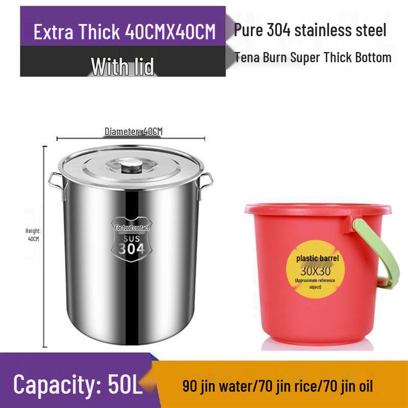 Extra dicker Eimer aus 304 Edelstahl: Großes Fassungsvermögen für Lake, Suppe, Reis und Wasser mit Deckel