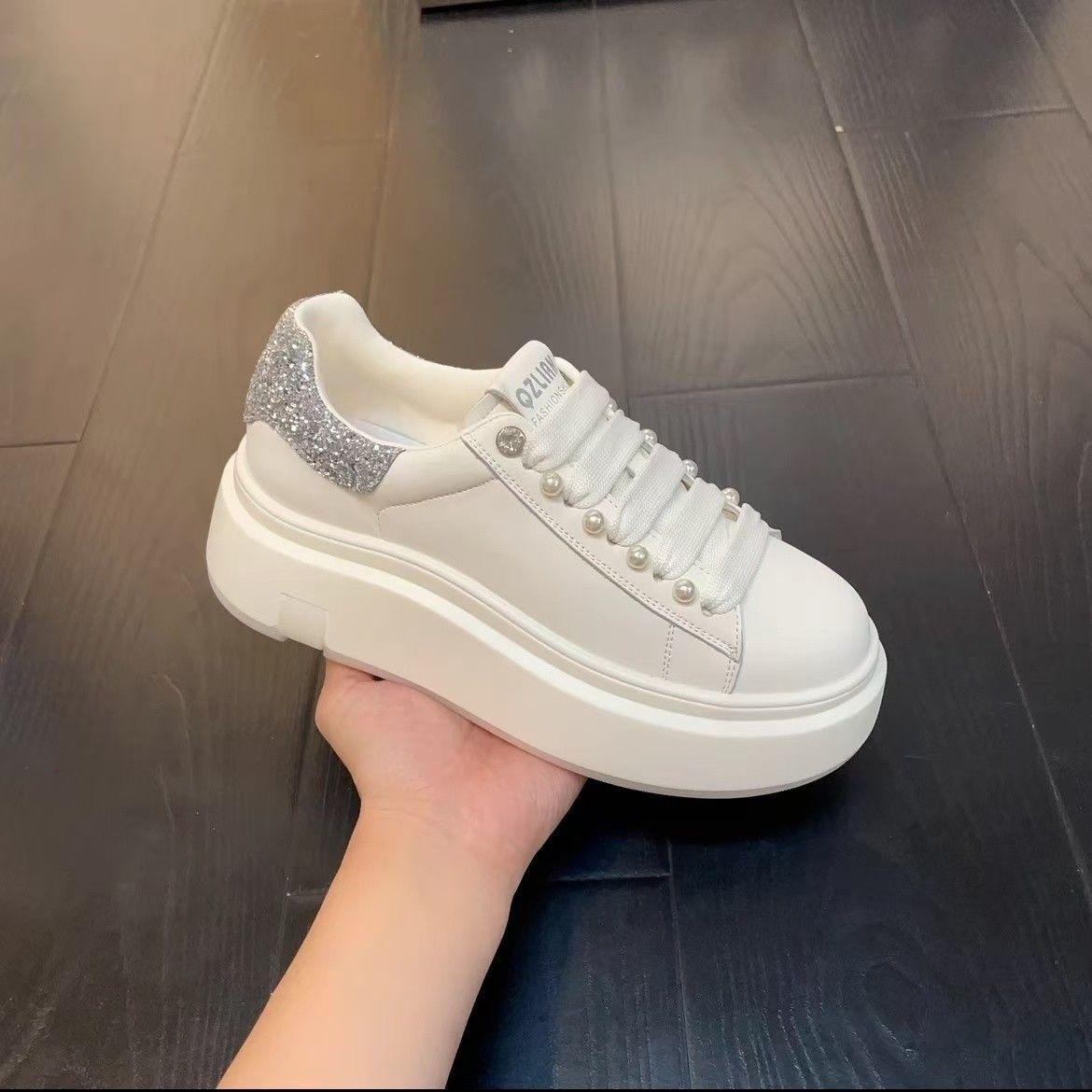 

Маленькие белые туфли женские осенние универсальные на толстой подошве, маленькие туфли на платформе, спортивные и повседневные туфли на платформе 40 серебряный