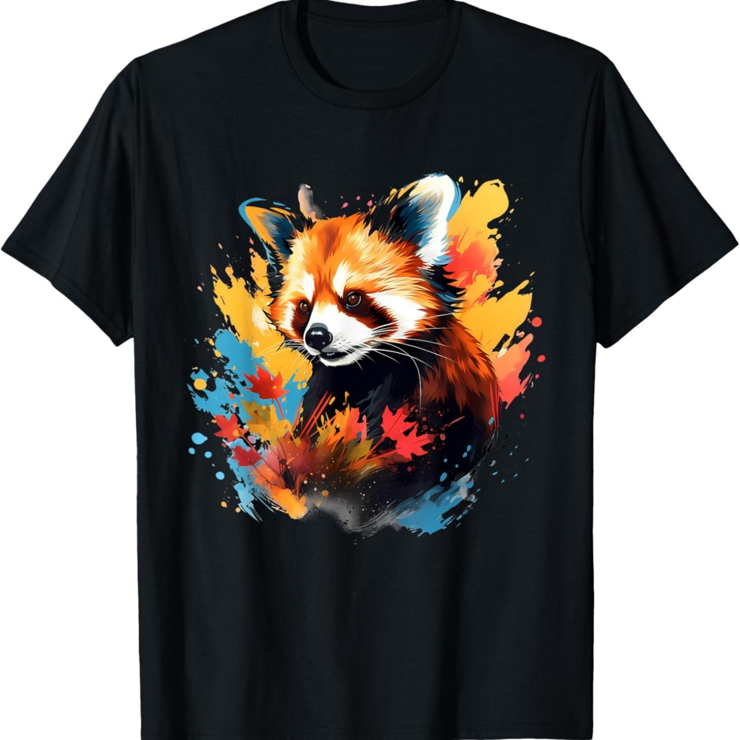 Red Panda Colorful Artwork Splash Wildlife Animal Lovers T-Shirt S чёрный