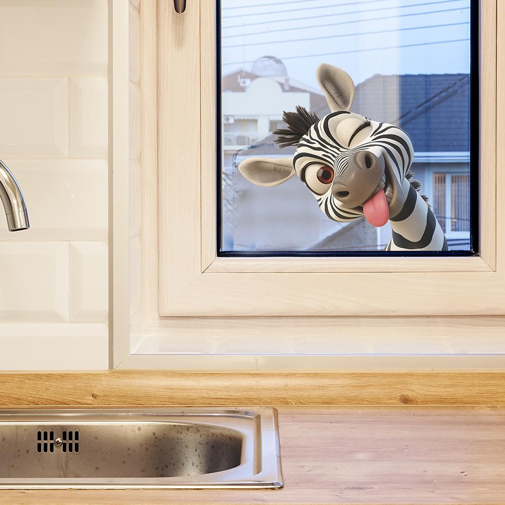 Cartoon Funny Tongue-out Zebra Wall Sticker for Children's Room Decoration and Beautification