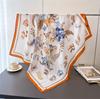 Flower Painting Imitation Silk Large Square Scarf Retro Printing Shawl Neck Silk Scarf Herringbone Women'S Scarf Headscarf