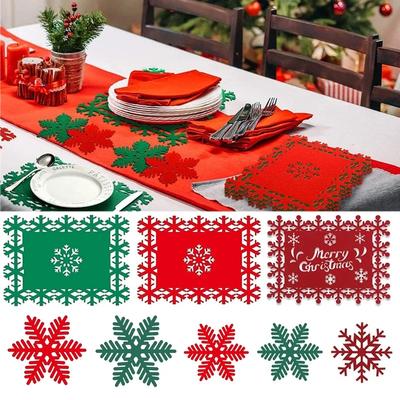 12Pcs Christmas Felt Placemats Snowflake Shaped Anti-Skid Cup Mats Red Table Placemats Kitchen Bowl Mat Home Xmas New Year Decor