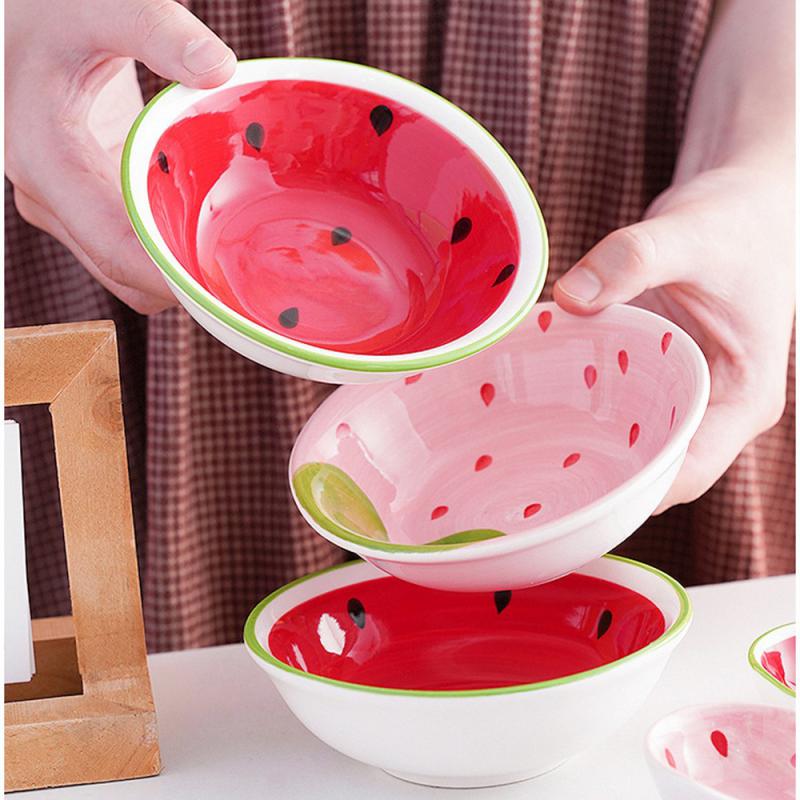 Kitchen Set Set Wear-resistant Ceramic Bowl Household Creative Strawberry Watermelon Bowl Household Products Highest Evaluation