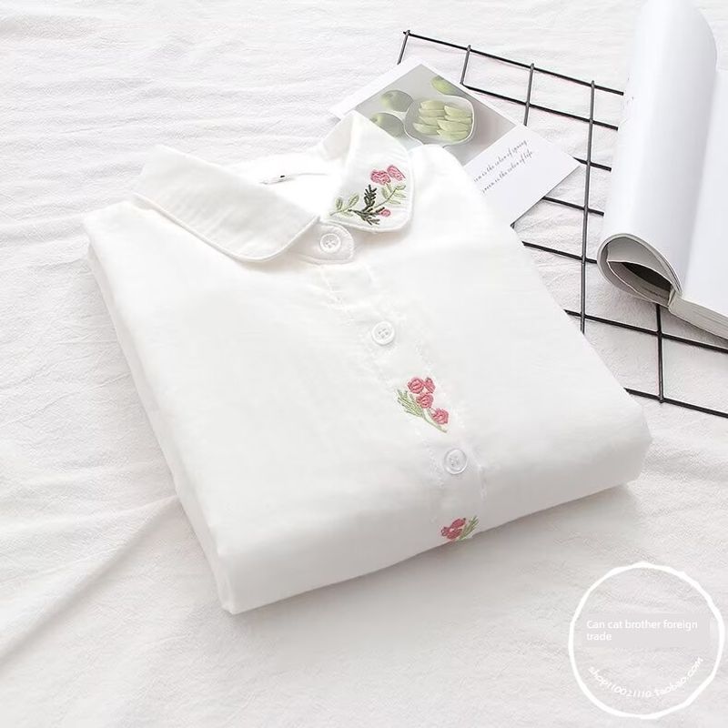 Cartoon Flower Loose Double-Layer Cotton Yarn Long Sleeves Artsy