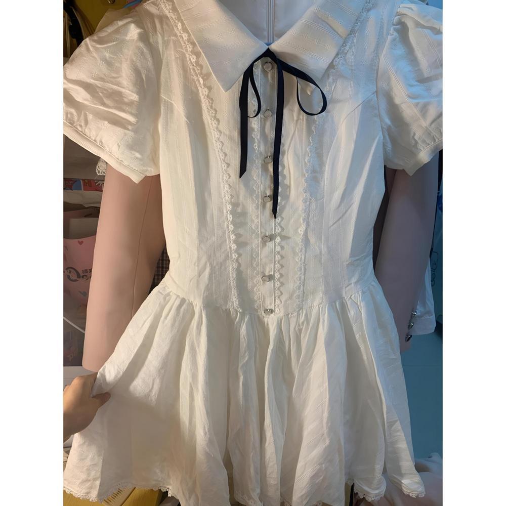 Akademický styl bílé mašle šaty dětské letní všestranné nové populární malé krásné áčkové krátké sukně