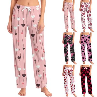 Pantalones de pijama para mujer, ropa de dormir, pantalones casuales con cordón y cintura elástica, pantalones holgados y rectos cómodos para yoga