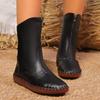 Front Zipper Hand-sewn Wind Leather Surface Velvet Leather Boots Women's Shoes Short Boots Large Size Fashion Boots