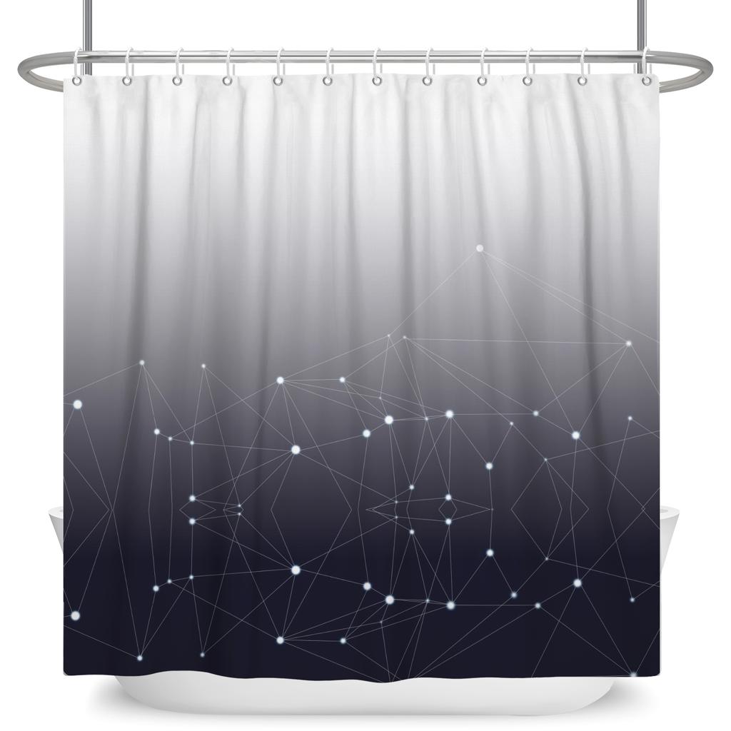 Cortina de ducha Cielo estrellado degradado Estampado de línea geométrica y puntos Cortina de baño impermeable Decoración de baño Tela de poliéster con ganchos
