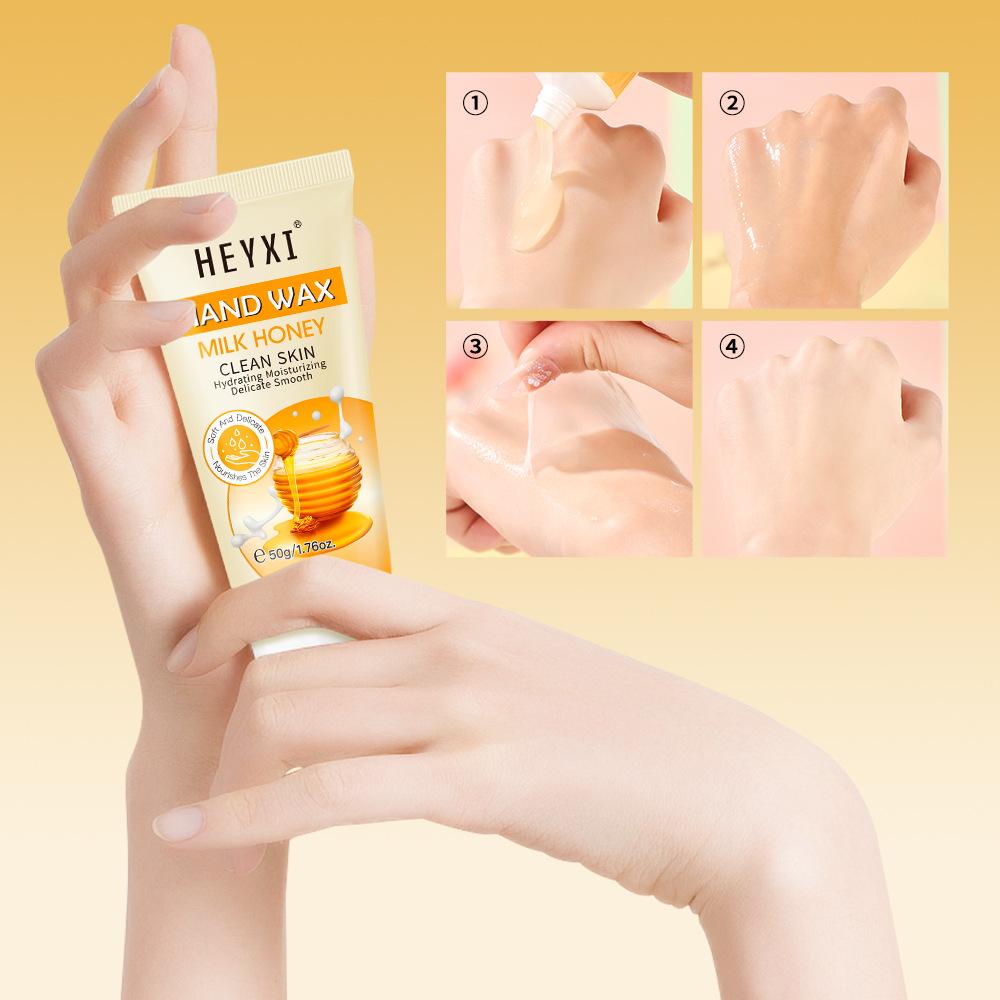 HEYXI Hand Wax Mask, Honey Peach Milk Honey Chamomile Peel Off Hand Mask, Deep Hydrating Moisturizing Nourishing Hand Treatment for Dry Rough Skin
