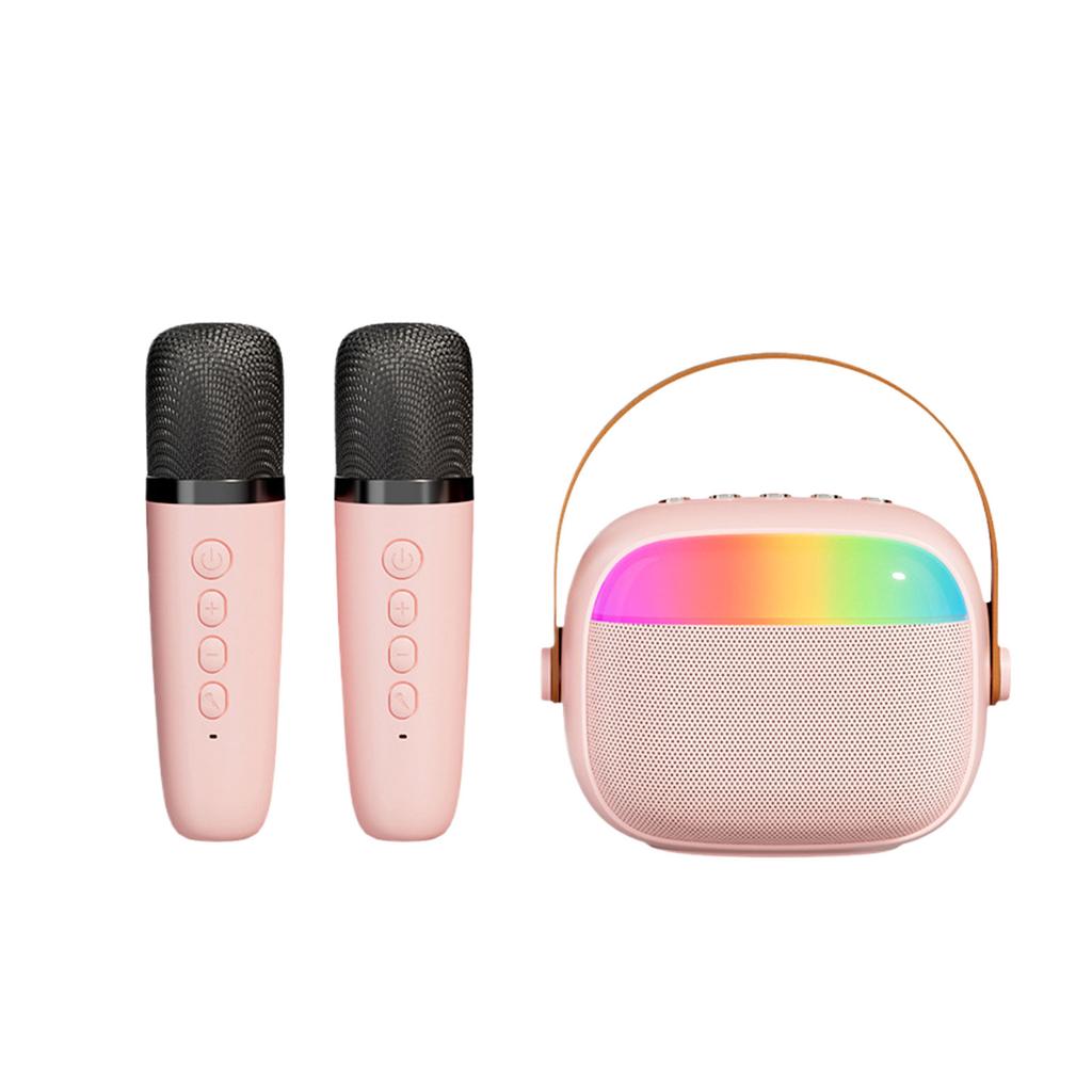 Mini Wireless Microphone and Speaker Set 2 Microphone Gifts for Birthday Party Desktop Outdoor Home LED KTV Set Karaoke Machine