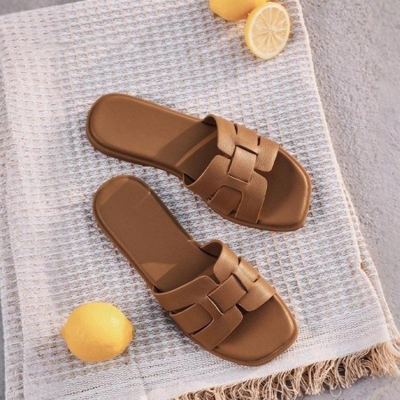 

Summer soft-soled slippers, one-word versatile slippers, new soft-faced fairy cool slippers 40 коричневый