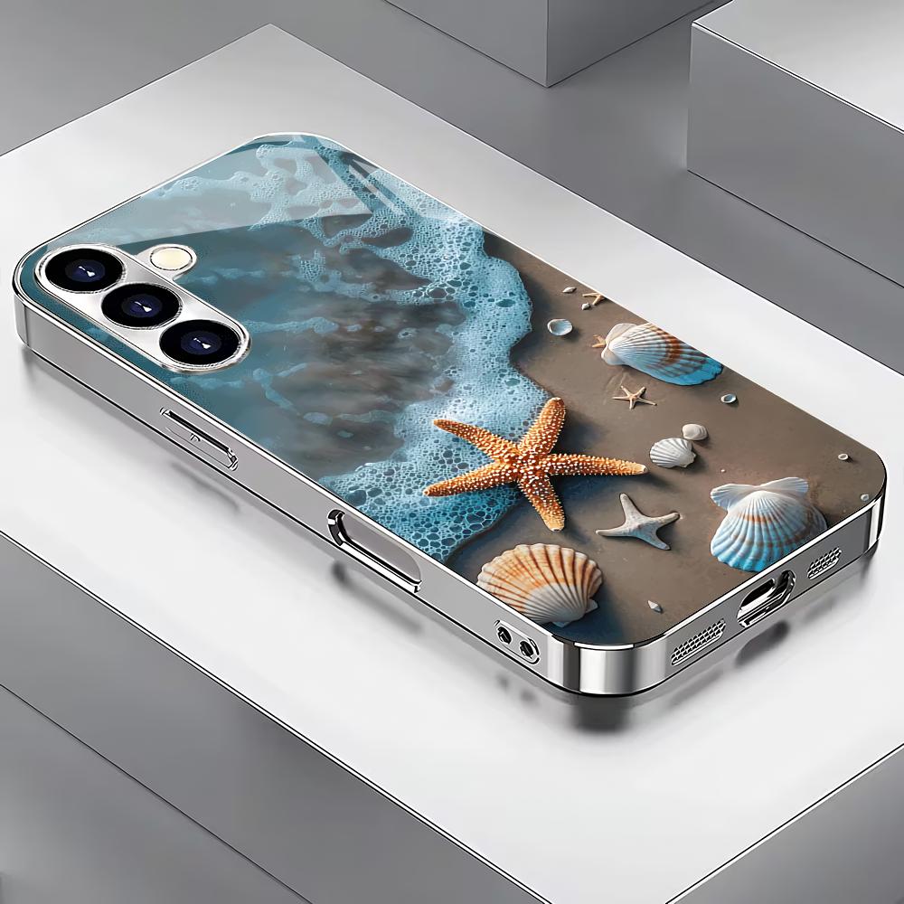 Beach and Seaside Tempered Glass Phone Case Suitable for Samsung Galaxy S26 S25 S24 S23 S22 S20 FE/Ultra/Plus Anti Fingerprint