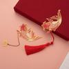Koi Carp Leaf Metal Bookmarks Chinese Style Hollowed Tassel Bookmark  School Supplies