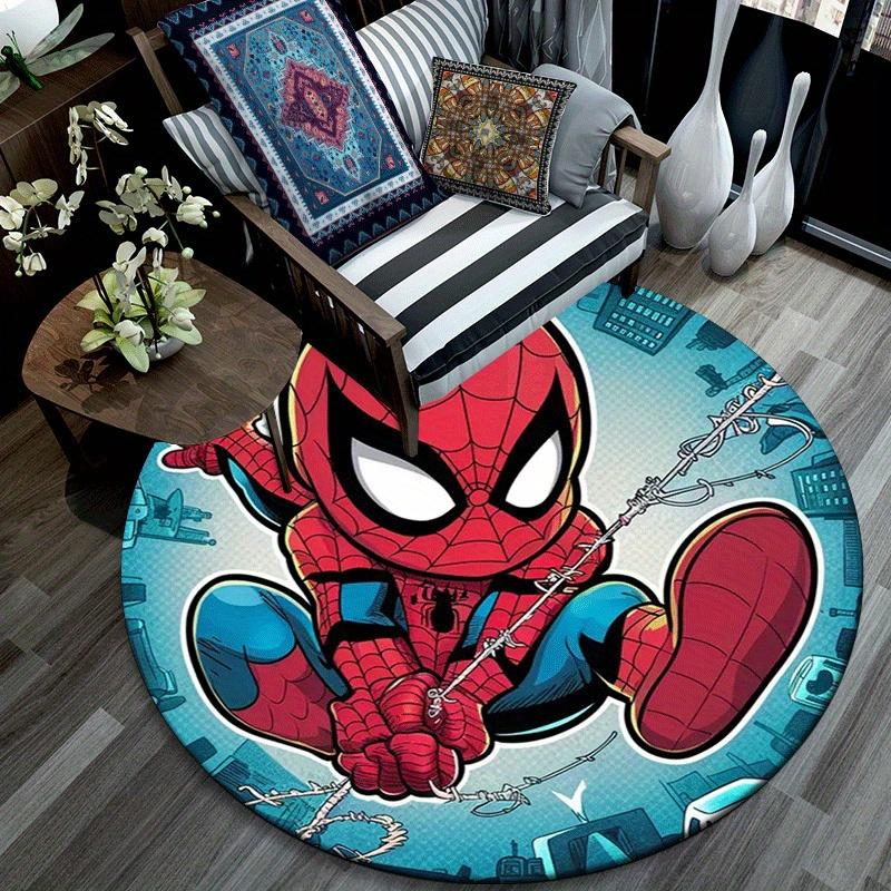 1pc Spider-Man Round Area Rug - Non-Slip, Machine Washable Polyester Carpet for Living Room & Bedroom Decor