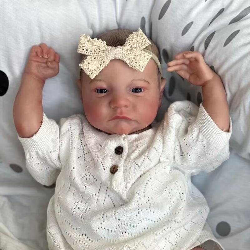 49CM Reborn Newborn Baby Dolls Levi Awake Soft Silicone Cloth Body Rebirth Doll Flexible 3D Paint Skin Visible Veins Hand Draw Hair Emulation Doll Toy