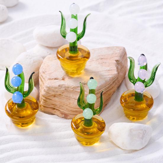 Mini Glass Flower Figurine Transparent Hand Blown Faux Crystal Flower Bouquet In Pot for Birthday Mother's Day Wedding Women Mom Office Home Table