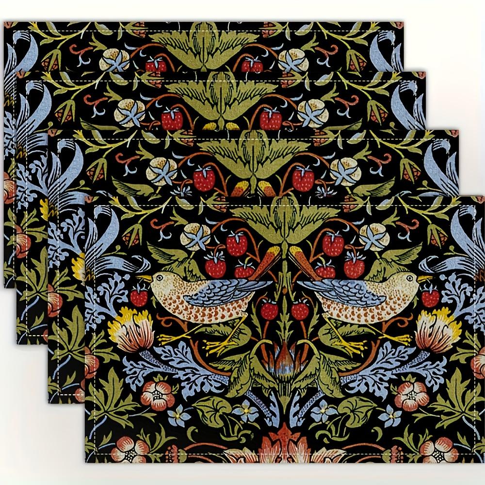 Retro Flower and Bird Meal Mat British Morris Table Mat Medieval Countryside Style Thermal Insulation Non slip Meal Mat